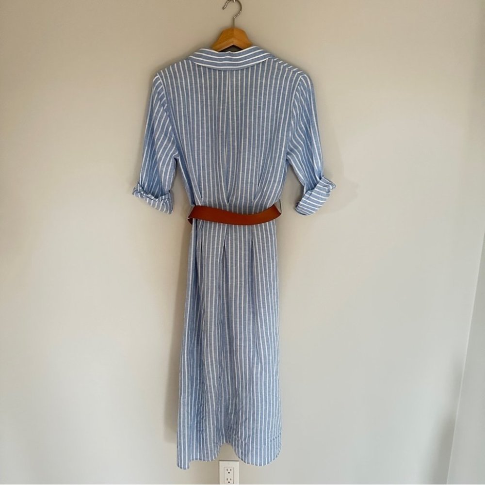 Zara Blue Stripe Linen Blend  Button Up Shirt Dress | size XS - Picture 13 of 13